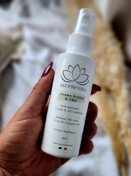 Crème Arnica & CBD – Effet Chauffant Apaisant – Akupressia